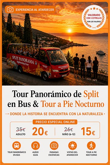 Tour panorámico al atardecer en autobús y paseo nocturno por Split Tour panorámico al atardecer en autobús y paseo nocturno por Split