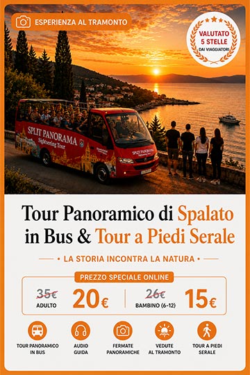 Tour panoramico al tramonto in autobus e passeggiata serale a Spalato Tour panoramico al tramonto in autobus e passeggiata serale a Spalato